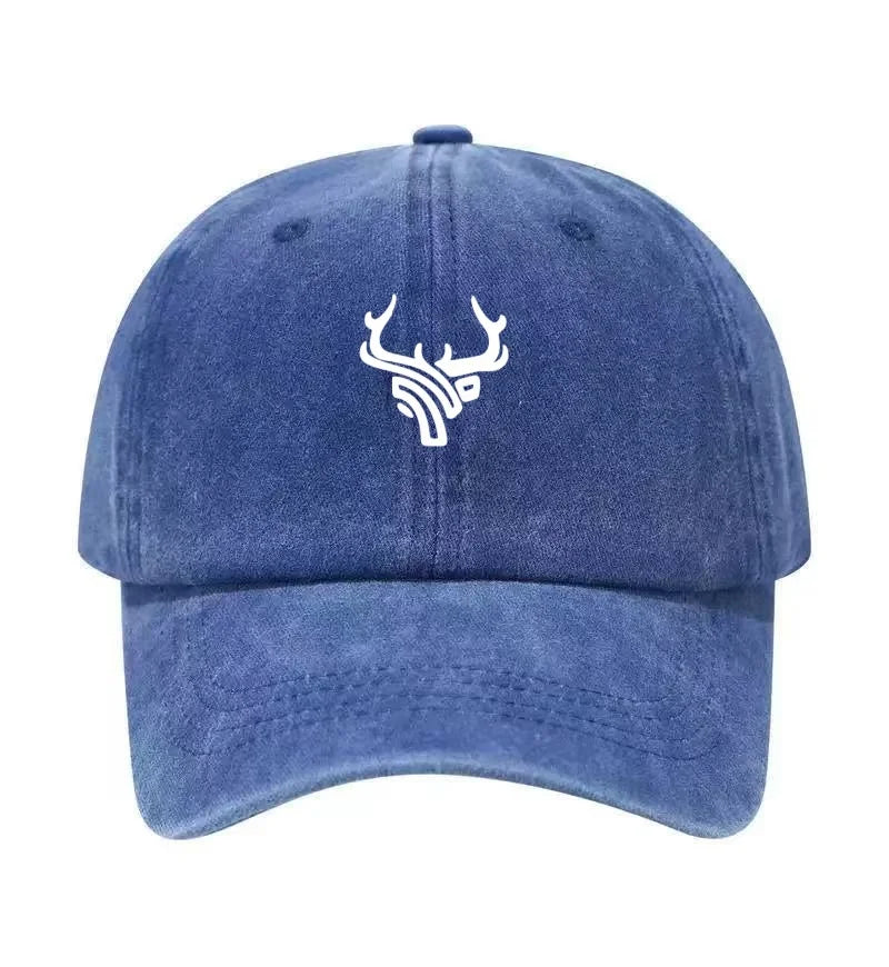 Deer Head Antlers Printed Washed Cotton Adjustable Baseball Cap