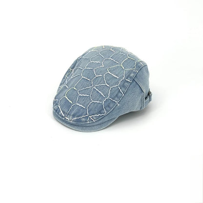 Embroidery Denim Ivy Cap Men Adjustable Buckle Flat Beret Hat