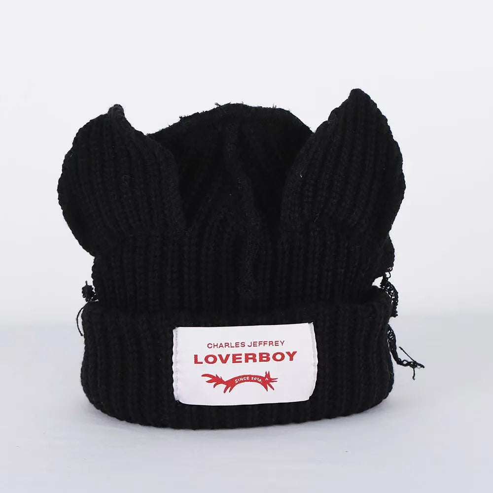 Winter Skullies Hat Unisex Cat Ear Hat Warm Crochet Knitted Hat