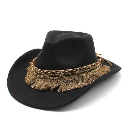 Wide Brim Fedora Hat With Braided Tassel Band - Church Jazz Hat