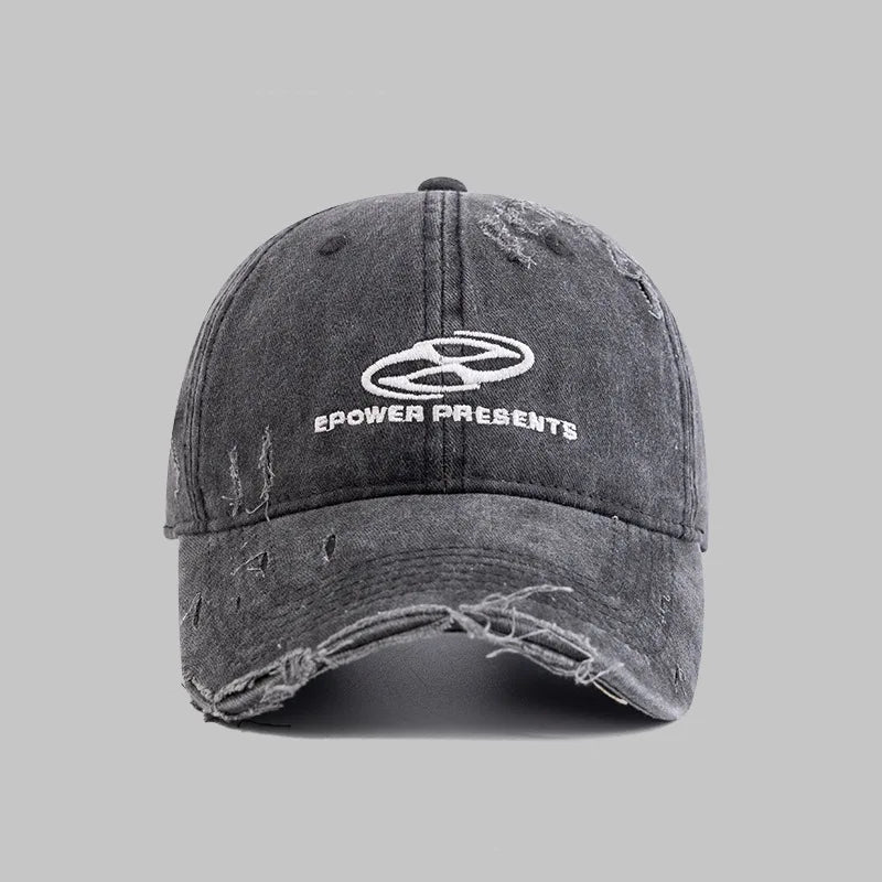 Washed Distressed Denim Grey Baseball Cap