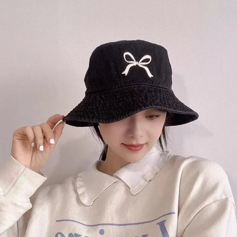 Ladies' Sun Hats Bow Simple Harajuku Fashionable Versatile Cowboy Bucket Hats