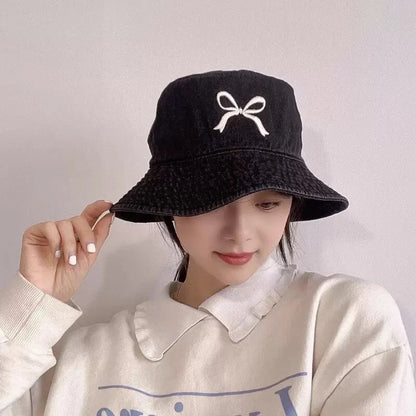 Ladies' Sun Hats Bow Simple Harajuku Fashionable Versatile Cowboy Bucket Hats