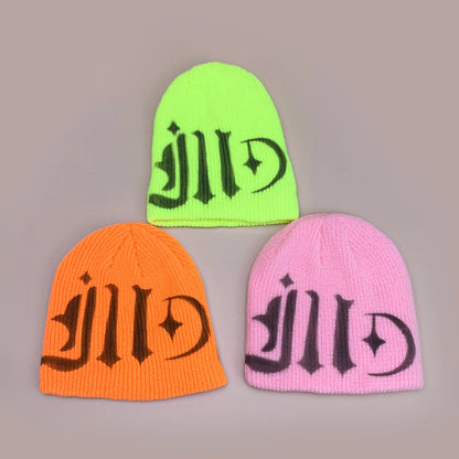Color Block Street Sanskrit Knitted Hats Autumn And Winter New Unisex Y2k Warm