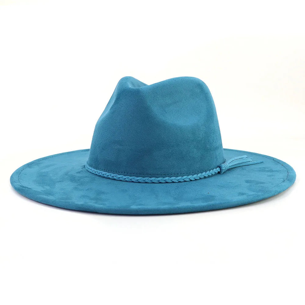 Malachite Green Suede Hat Wide Brim Fedora Hat Men Women Autumn Winter
