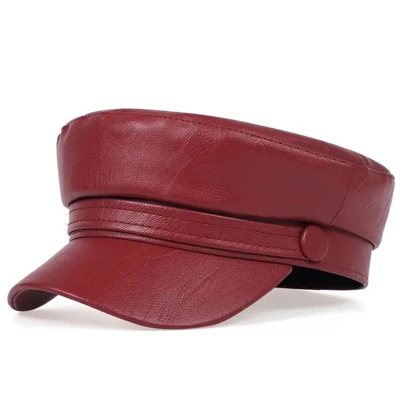Pu Leather Solid Color Army Cap Spring And Autumn Outdoor Casual Adult