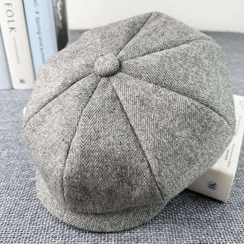 Men Hats Gray Octagonal Cap Vintage Woolen Newsboy Caps