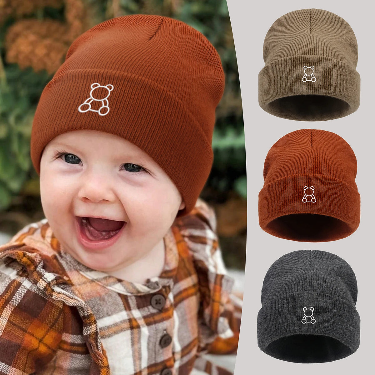 Baby Hat Children's Newborn Embroidery Knitted Hat Cute Little Bear Children's
