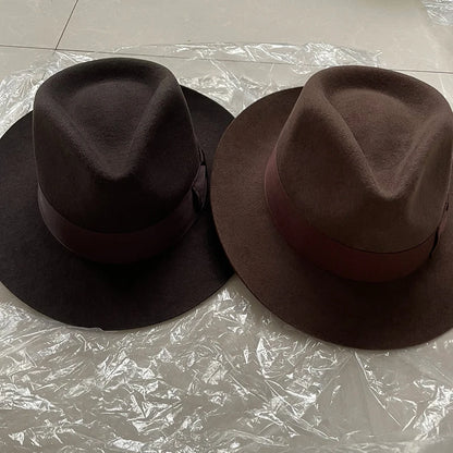 New British 100% Wool Felt Hat Men Fedora Big Size Raw Edge Brim Satin Lined Gangster Hat