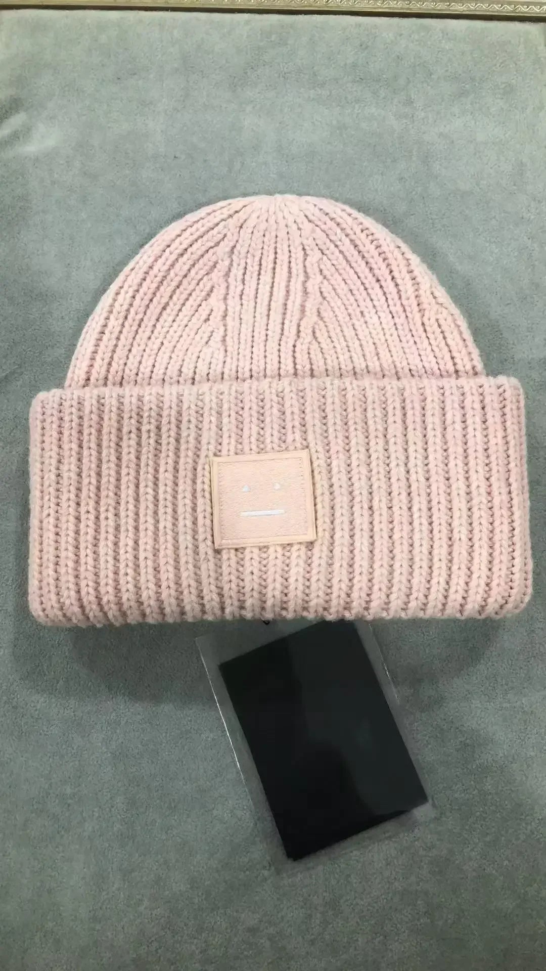 Warm And Cozy Knitted Beanie With Square Labels - Scandinavian Style Wool