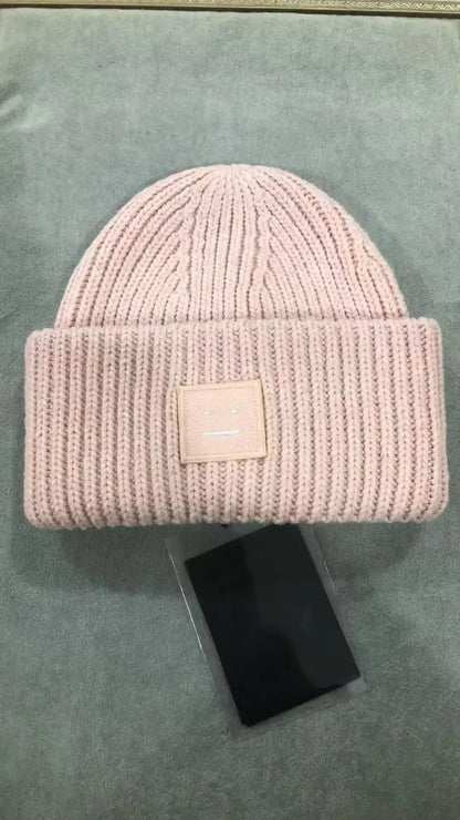 Warm And Cozy Knitted Beanie With Square Labels - Scandinavian Style Wool