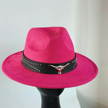 Retro Suede Fedora With Belt Men Western Jazz Hat Vegan Suede Top Hat