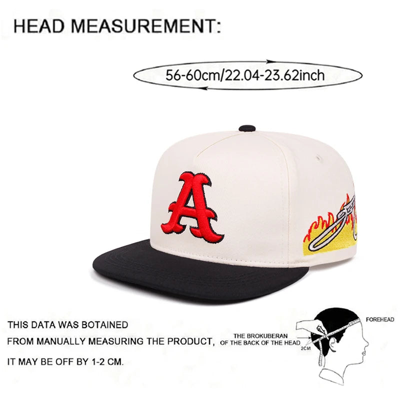 Fashionable Flat Edge Hat A Letter Embroidered Street Hip Hop Hat Outdoor Sports