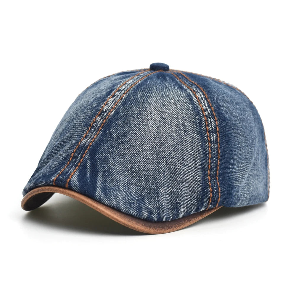 Denim Beret Hat Washed Vintage Peaked Cap Adjustable