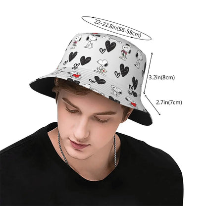Trendy Snoopys Dog Bucket Hats Women Men Outdoor Sports Cartoon Heart Fishing