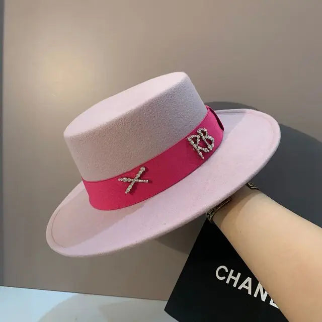 New Oversized Edge Flat Top Hat Retro French Felt Hat