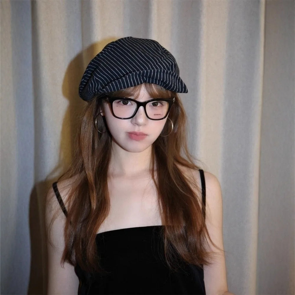Lightweight Breathable Striped Berets Short Brim Adjustable