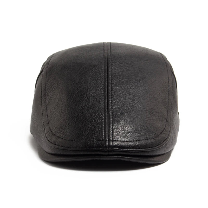 Fashion PU Leather Men Beret Autumn Winter Thicken