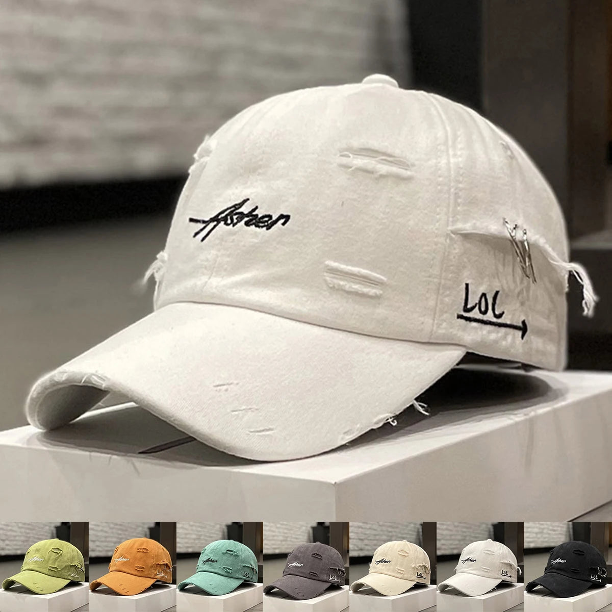 Unisex Asher Embroidery Hole Iron Ring Baseball Caps Spring and Autumn Outdoor