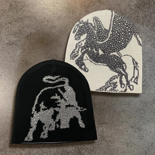 Vintage Style Jacquard Pegasus Pattern Knitted Hat