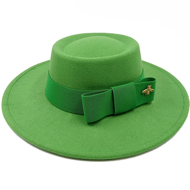 Bow Tie Fedora Hat Winter Round Bumpy Surface Flat Top