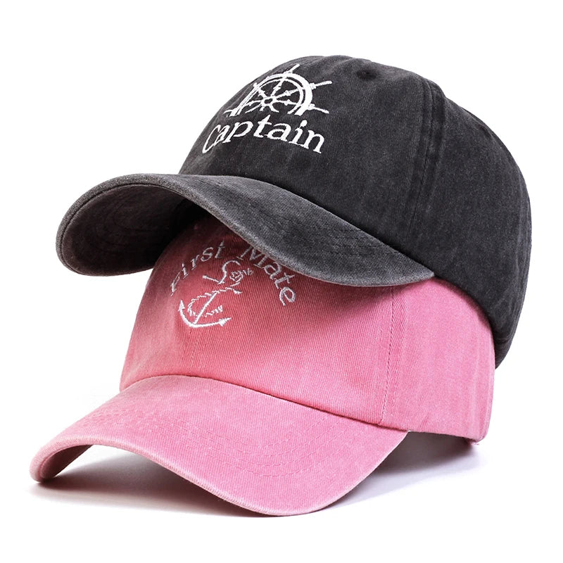 Unisex Captain/First Mate Letter Embroidery Wash Baseball Caps Spring and Autumn