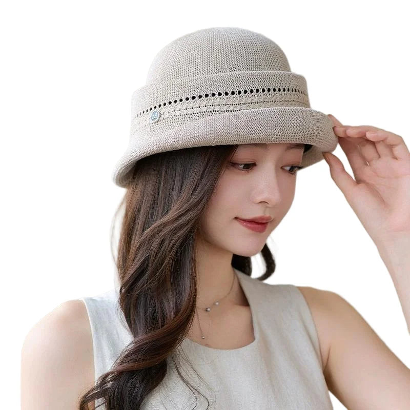 French-Style Hepburn-Inspired Metal-Trimmed Rolled-Brim Hat