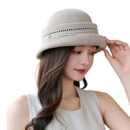 French-Style Hepburn-Inspired Metal-Trimmed Rolled-Brim Hat