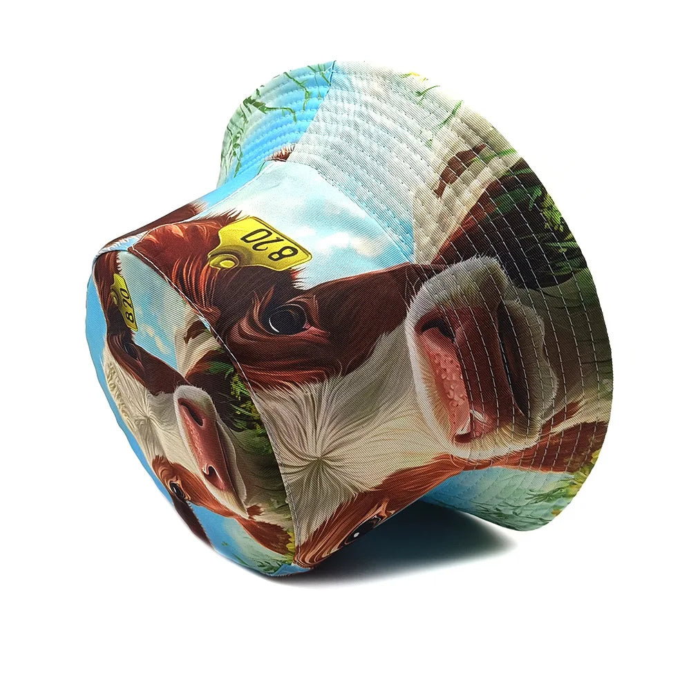 Cute Animal Cow Pattern Panama Summer Sunscreen Fisherman Hat