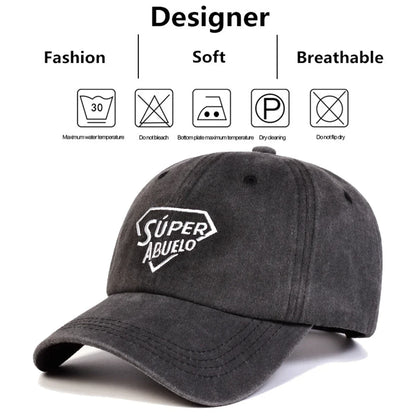 Unisex Super Abuelo Letter Embroidery Wash Baseball Caps Spring Autumn