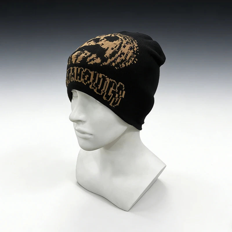 Y2k Wind Black Gold Vintage Jacquard Knit Hat Without Brim