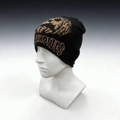 Y2k Wind Black Gold Vintage Jacquard Knit Hat Without Brim