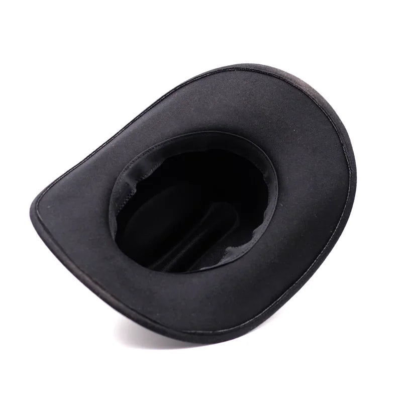 Western Punk Wool Felt Cowboy Hat, Wide Rolled Brim Fedora For Equestrian Riding