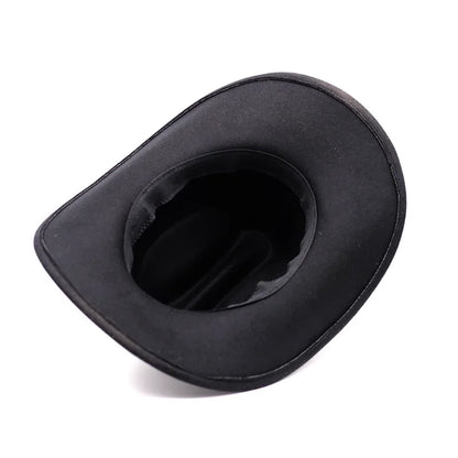 Western Punk Wool Felt Cowboy Hat, Wide Rolled Brim Fedora For Equestrian Riding