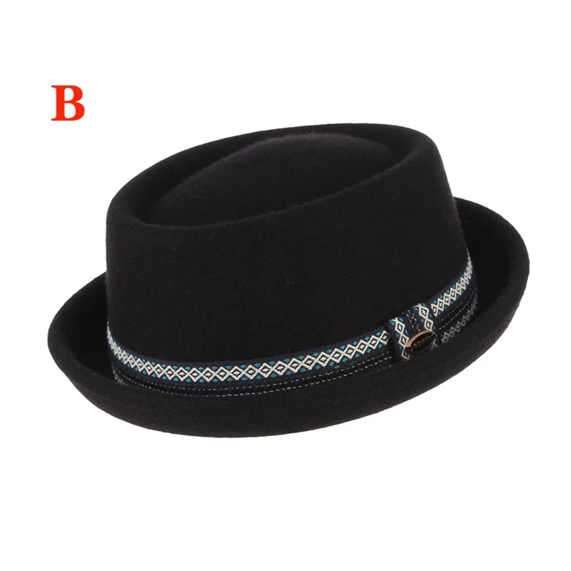 100% Wool Pork Pie Fedora Hat For Women Men