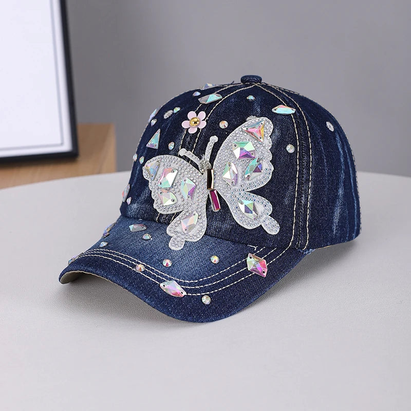 New Butterfly Handmade Waterdrop Denim Baseball Cap