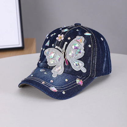 New Butterfly Handmade Waterdrop Denim Baseball Cap