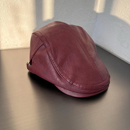 American Retro Leather Plain Baker Boy Hat For Women Autumn Winter Unisex Beret