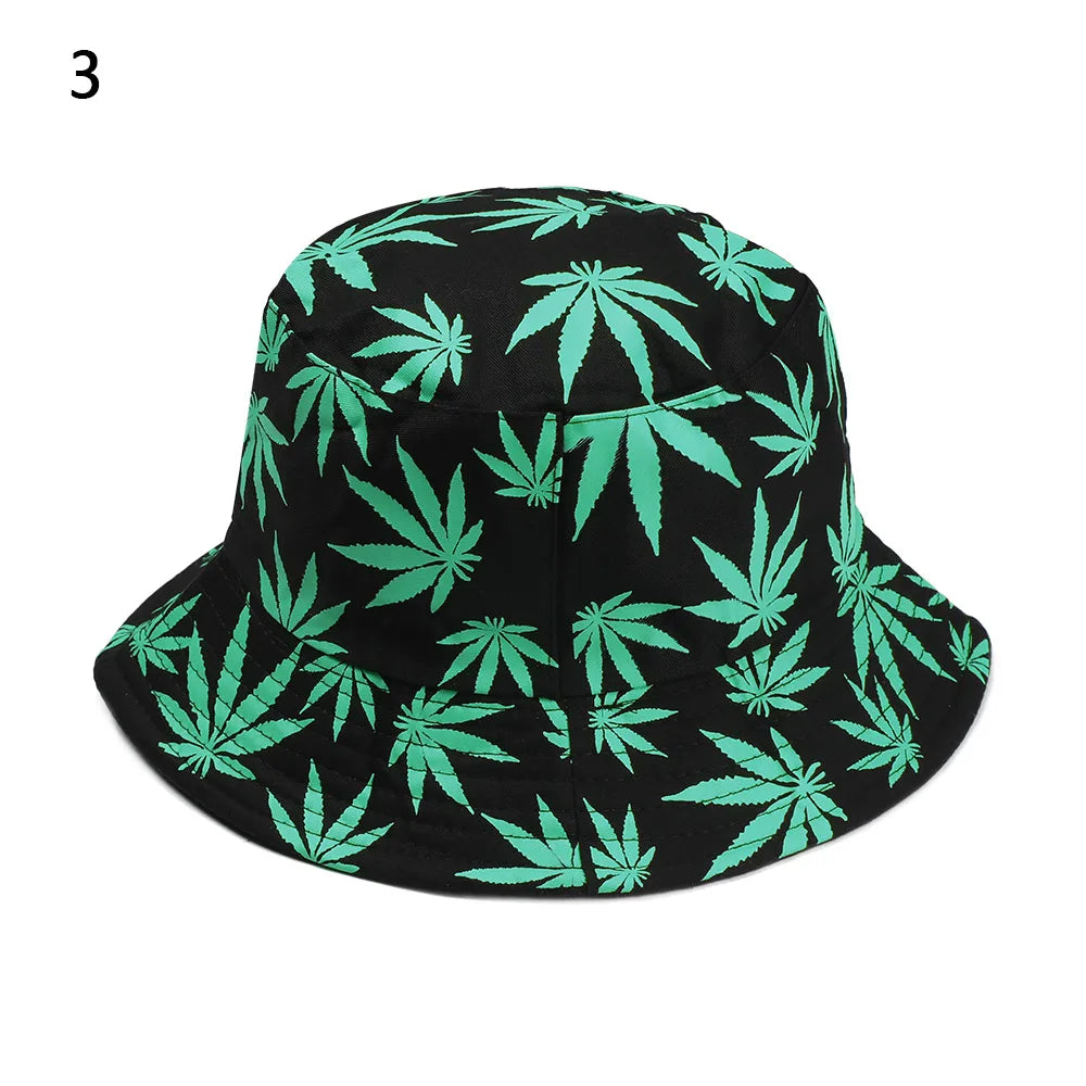 Panama Bucket Hat Candy Color/Hip Hop Maple Leaf Cotton