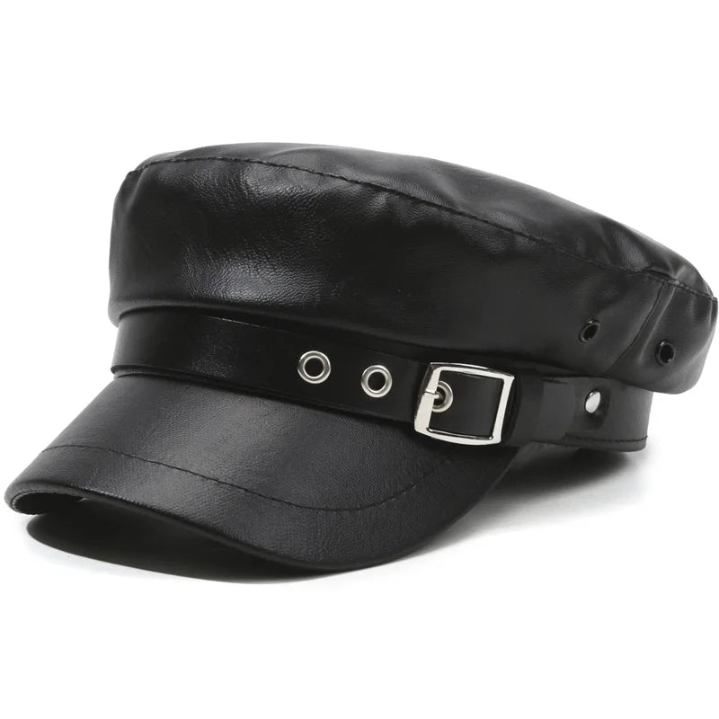 Spring And Autumn Versatile Beret Retro Flat Top Visor Small Face Black Painter Hat