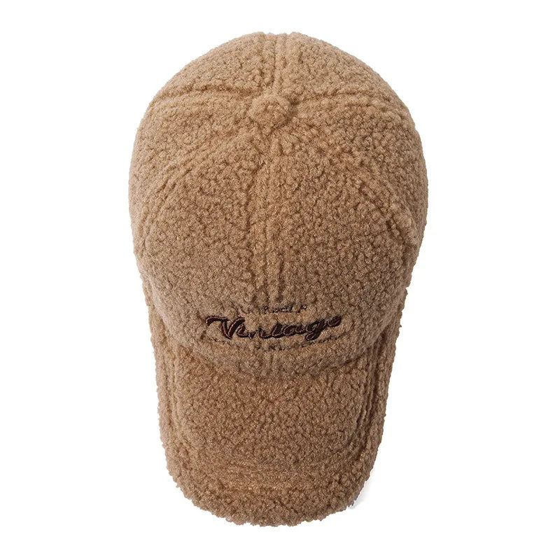 Trendy Warm Lambswool Baseball Caps Windproof Women Hats