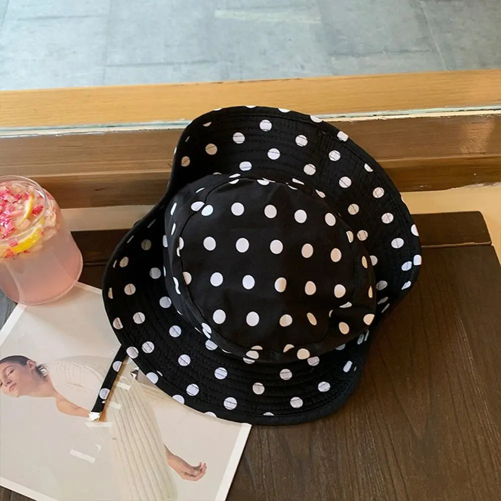 Black Dot Bucket Hats Leopard Print UV Protection Fisherman's Hat