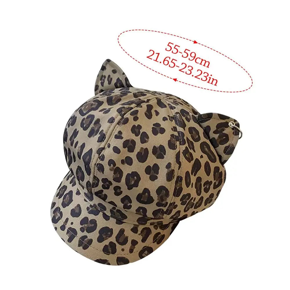 Retro Style Cat Ears Cap Leopard Print Octagonal Shape Cat
