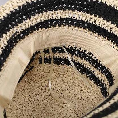 Woven Straw Hat Women Summer Strip Sunshade Bucket Hat