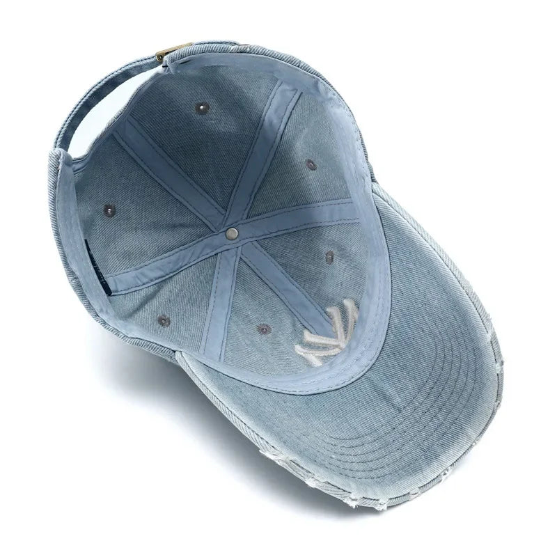 Unisex Letter Embroidery Hole Denim Baseball Caps