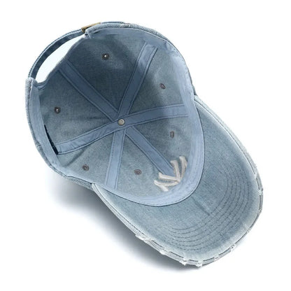 Unisex Letter Embroidery Hole Denim Baseball Caps