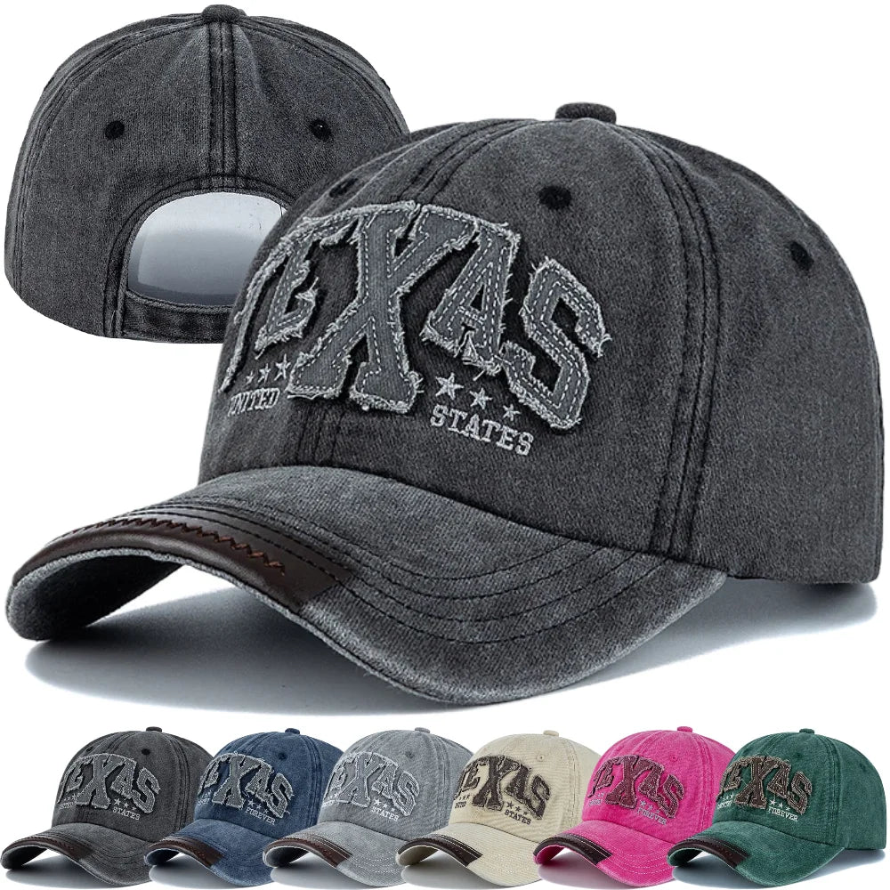 Unisex Vintage Classic Baseball Cap Texas Letter Embroidery For Man Women