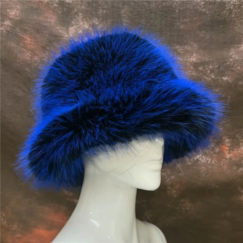 New Luxury Warm Faux Fur Bucket Hats Women