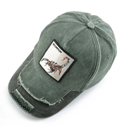Vintage Denim Baseball Cap With Embroidery Animals
