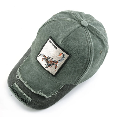 Vintage Denim Baseball Cap With Embroidery Animals